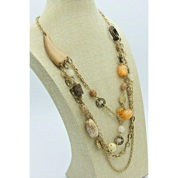 Bohemian Earth Necklace Wooden Sharks Tooth Tribal - Picture 1 of 5
